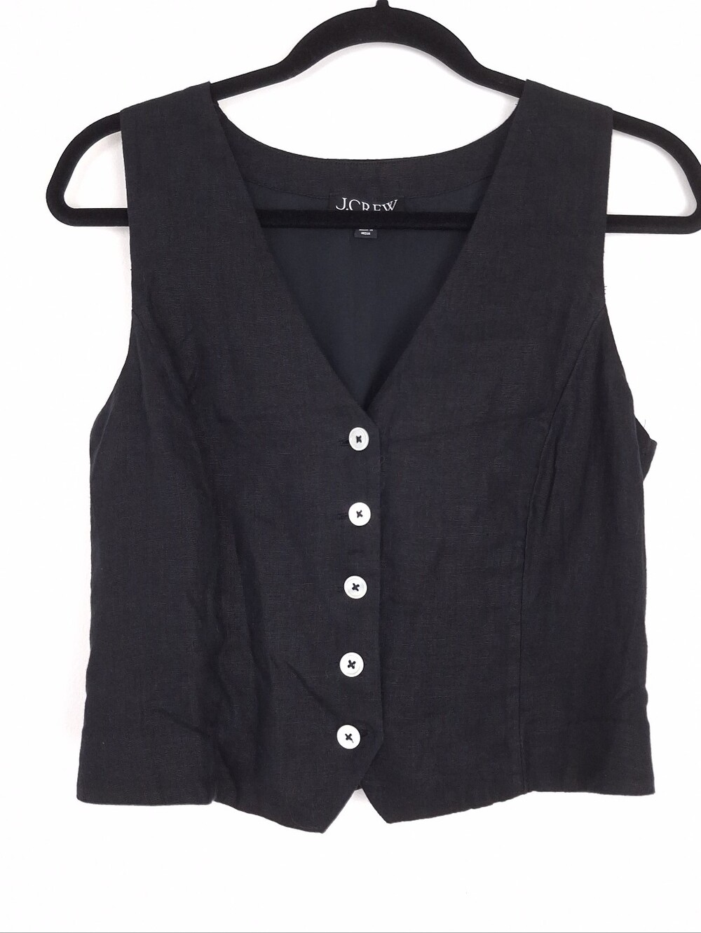 J. Crew Slim Fit Linen Vest waistcoat top button up office layering tailored